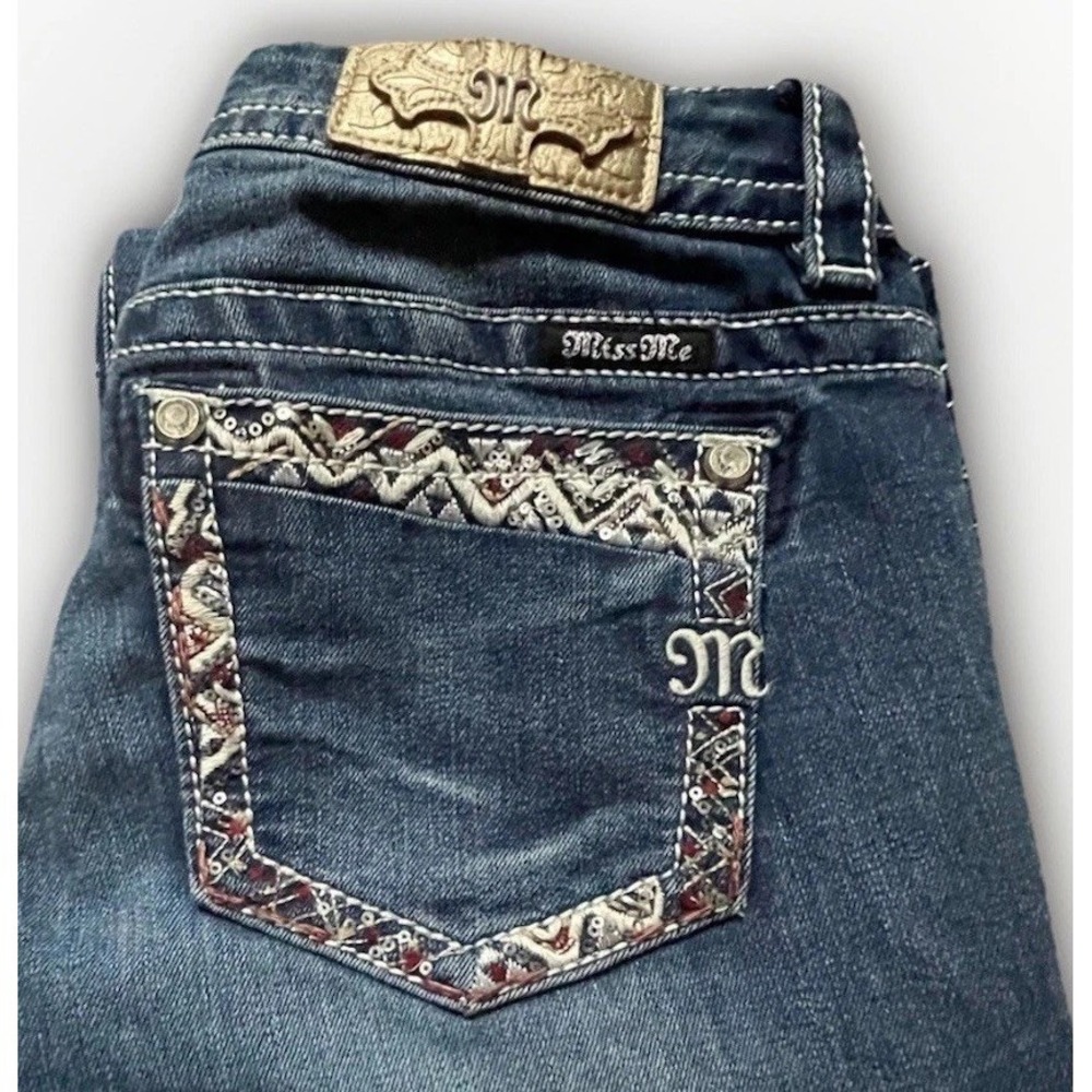 Miss Me Jeans Size 29 Boot Cut Embellished Thick Stitch Dark Denim